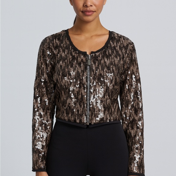 RACHEL ROY Sequin Zip-Up high low cropped jacket size small - Picture 1 of 9